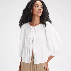 A New Day Balloon 3/4 Sleeve Tie-Front Blouse